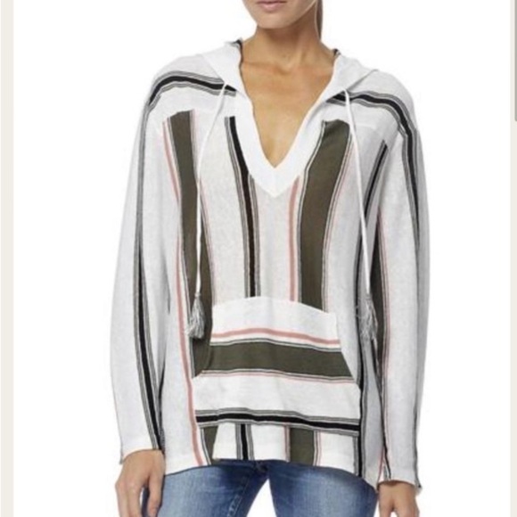 360 Sweater Bodhi Baja Striped linen Hoodie in White & Army women’s XS - Picture 1 of 11